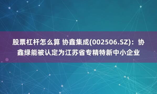 股票杠杆怎么算 协鑫集成(002506.SZ)：协鑫绿能被认定为江苏省专精特新中小企业