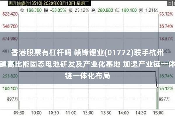 香港股票有杠杆吗 赣锋锂业(01772)联手杭州政企共建高比能固态电池研发及产业化基地 加速产业链一体化布局